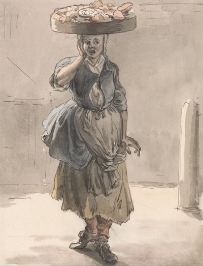 London Cries: A Girl with a Basket on Her Head (Lights for the Cats, Liver for the Dogs) by Paul Sandby